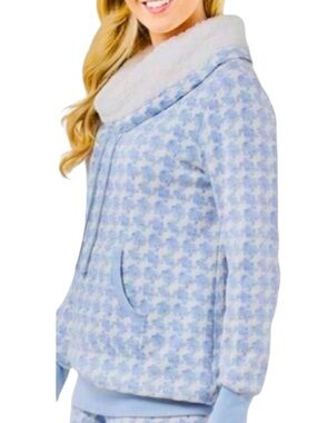 PAJAMAGRAM Snow Day Shearling PJ Top w/ Kangaroo Pocket in Blue/White Size L